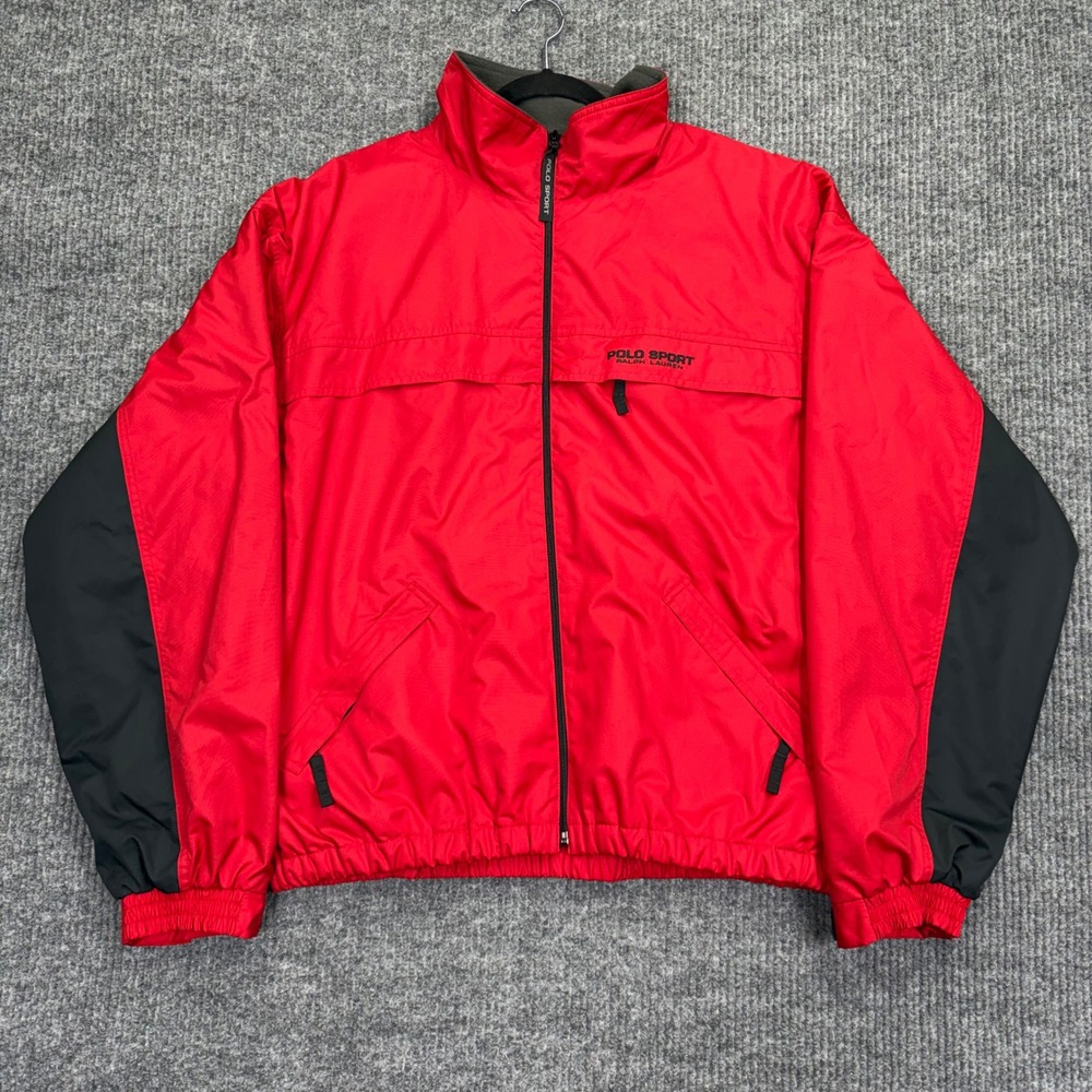 Polo Sport Ralph Lauren Mens Red Fleece Lined Windbreaker Jacket XL Vintage